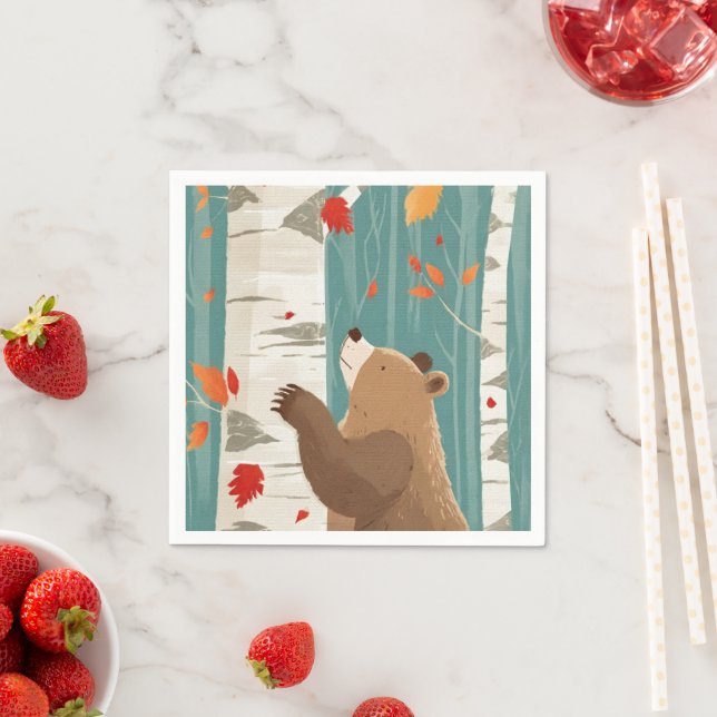 Cosy Fall Woodland Bear Napkin (Insitu)