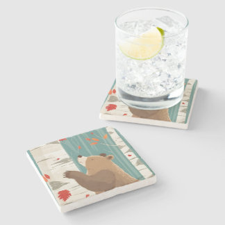 Cosy Fall Woodland Bear Stone Coaster