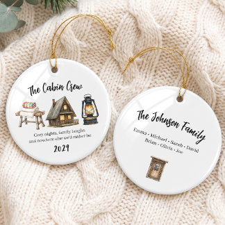 Cosy Family Cabin Vacation Group Ceramic Tree Decoration