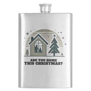 Cosy Family Christmas Home Scene Decor Art Hip Flask