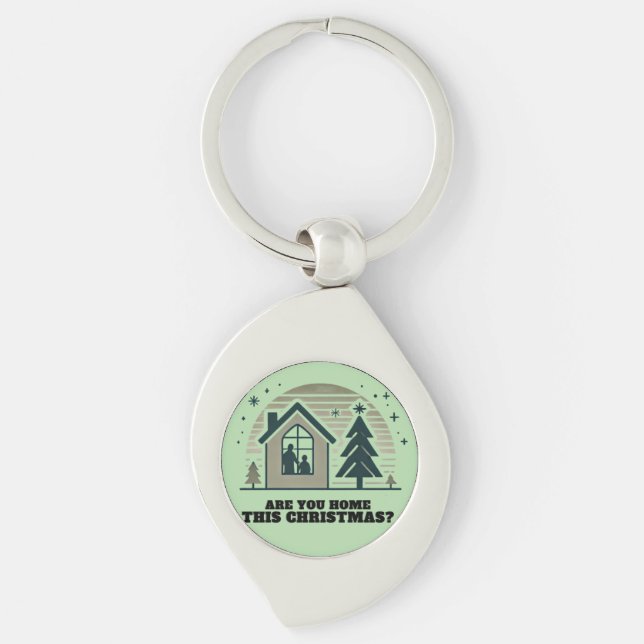 Cosy Family Christmas Home Scene Decor Art Key Ring (Front)