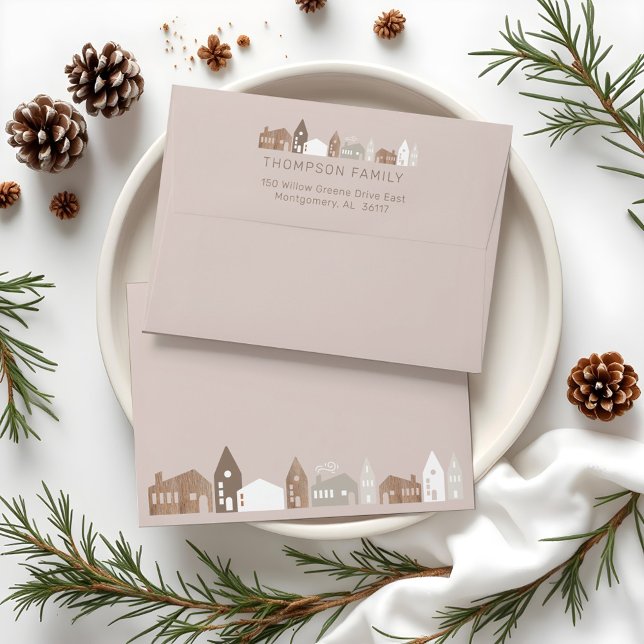 Cosy Family Modern Minimal Christmas Village Envelope (Cozy Family Modern Minimal Christmas Village Envelope)