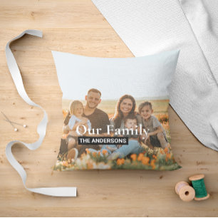 Cosy Family Photo And Text Throw Pillow