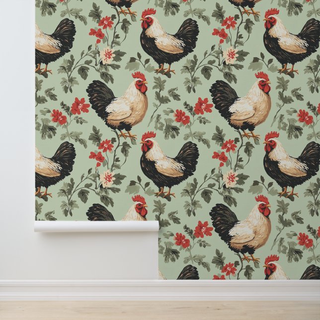 Cosy farm-inspired chicken decor for dining spaces wallpaper (Application)