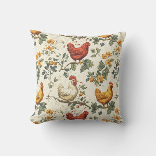 Cosy farm-inspired chicken pattern for cosy spaces cushion
