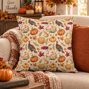 Cosy Farmhouse Thanksgiving Harvest Pattern Cushion