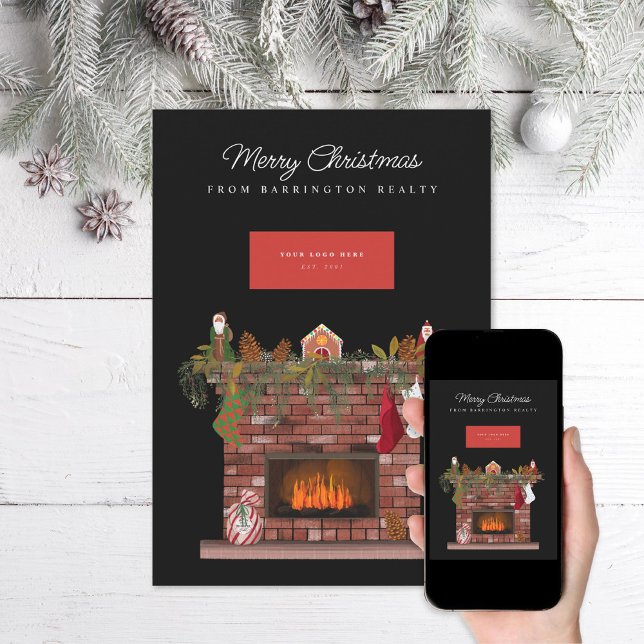 Cosy Fireplace Business Logo Holiday Card (Creator Uploaded)