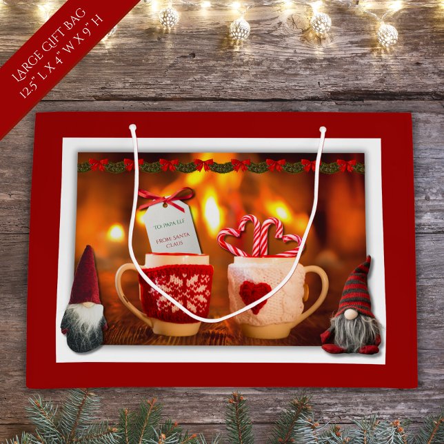 Cosy Fireplace Christmas Gnome Large Gift Bag (Cozy Fireplace Christmas Gnome Large Gift Bag)