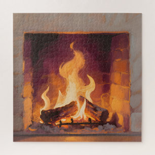 Cosy Fireplace Flames Jigsaw Puzzle