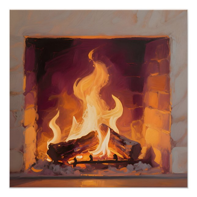 Cosy Fireplace Flames Poster (Front)