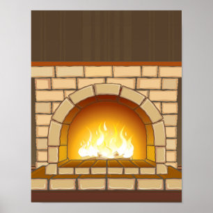 Cosy Fireplace Illustration Poster