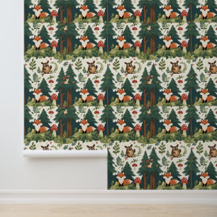 Cosy Forest Mushroom and Wildlife Peel and Stick Wallpaper