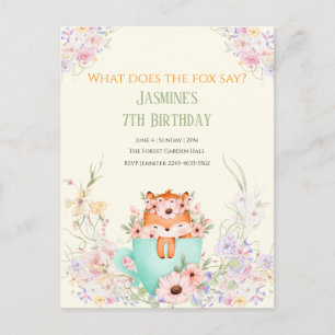 Cosy Fox Forest Magical Floral Birthday Invitation Postcard