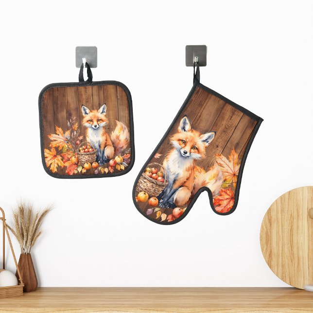 Cosy Fox Rustic Fall Oven Mitt & Pot Holder Set (Creator Uploaded)