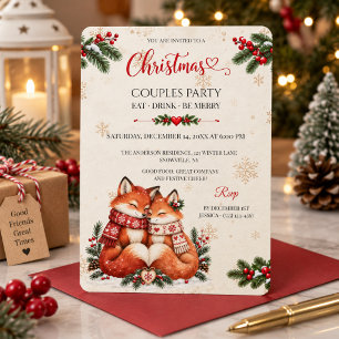 Cosy Fox Scandinavian Christmas Couples Party Invitation