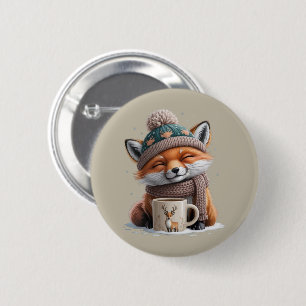 Cosy Fox Winter Season Animal Coffee Holiday 6 Cm Round Badge