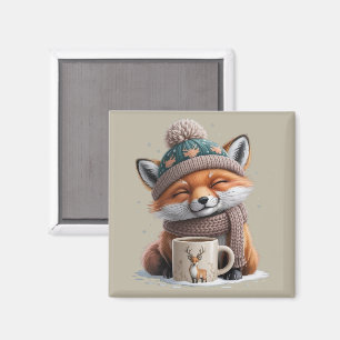 Cosy Fox Winter Season Animal Coffee Holiday Magnet
