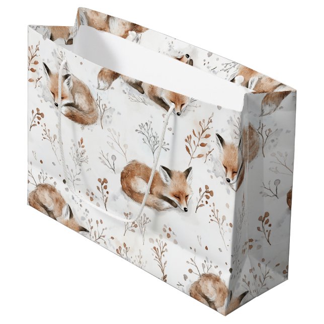 Cosy Foxes Animals Christmas Large Gift Bag (Front Angled)
