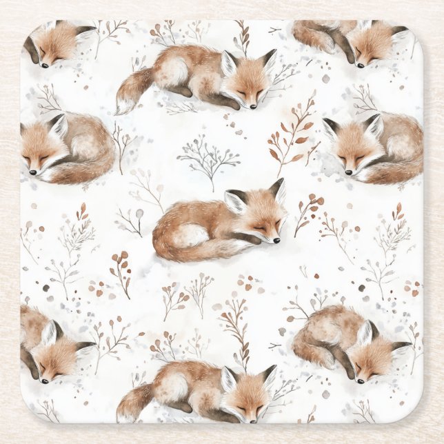 Cosy Foxes  Square Paper Coaster (Front)