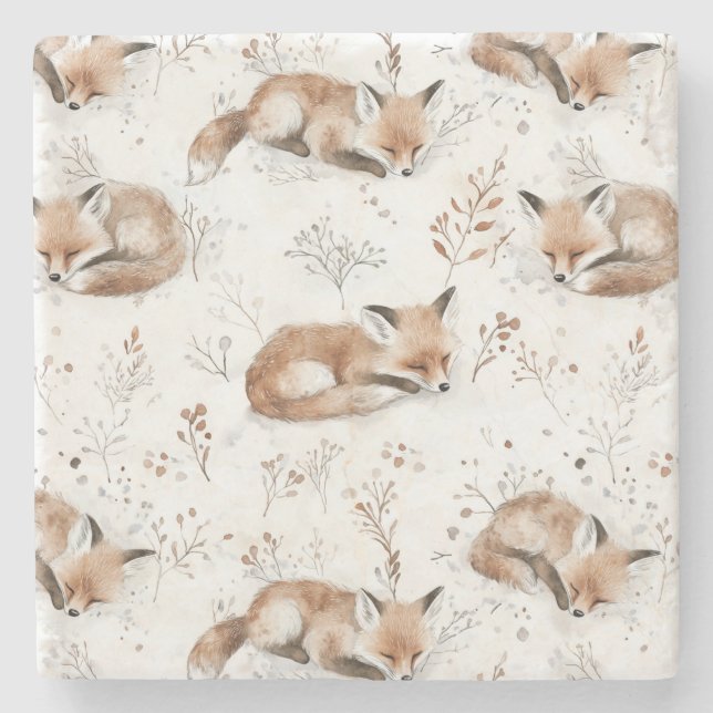 Cosy Foxes  Stone Coaster (Front)