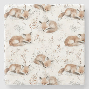 Cosy Foxes Winter Snow Christmas Stone Coaster