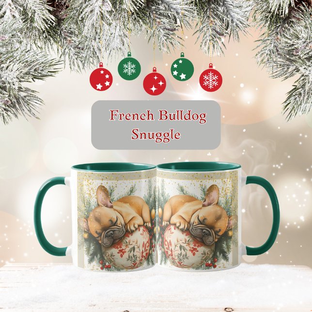 Cosy French Bulldog on an Ornament Mug (French Bulldog Christmas Mug)