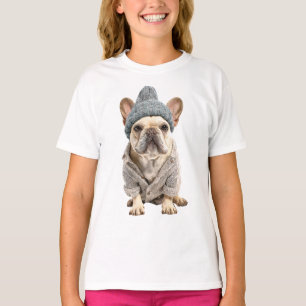 Cosy French Bulldog Wearing Winter Beanie Kids T-Shirt