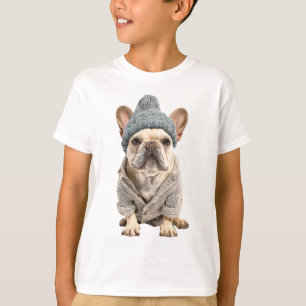 Cosy French Bulldog Wearing Winter Beanie Kids T-Shirt