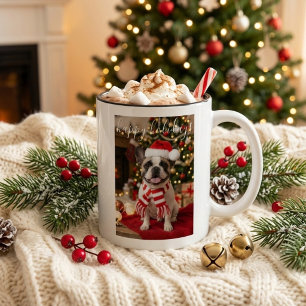 Cosy Frenchie Santa Hat Christmas Two-Tone Coffee Mug
