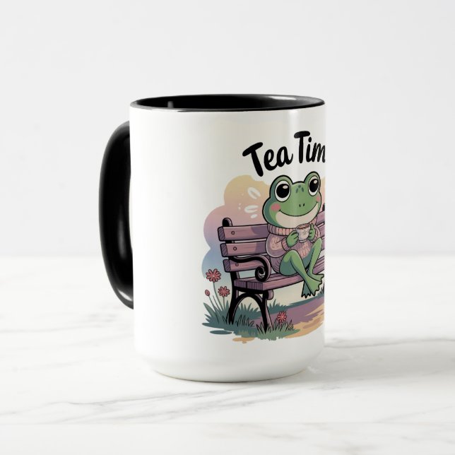 Cosy Frog Sitting Like a Human – Funny Chill Carto Mug (Front Left)