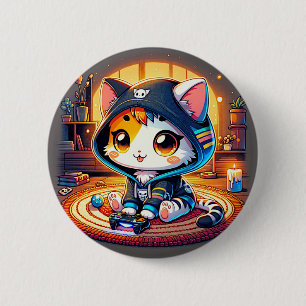 Cosy Gamer Cat  in a Hoodie 6 Cm Round Badge
