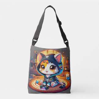 Cosy Gamer Cat in a Hoodie Crossbody Bag