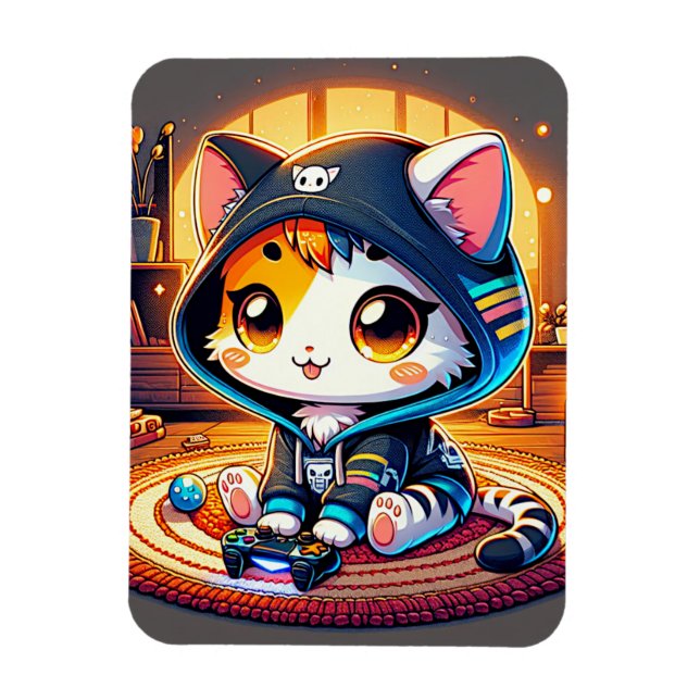 Cosy Gamer Cat  in a Hoodie Magnet (Vertical)