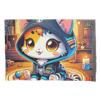 Cosy Gamer Cat in a Hoodie Pillowcase