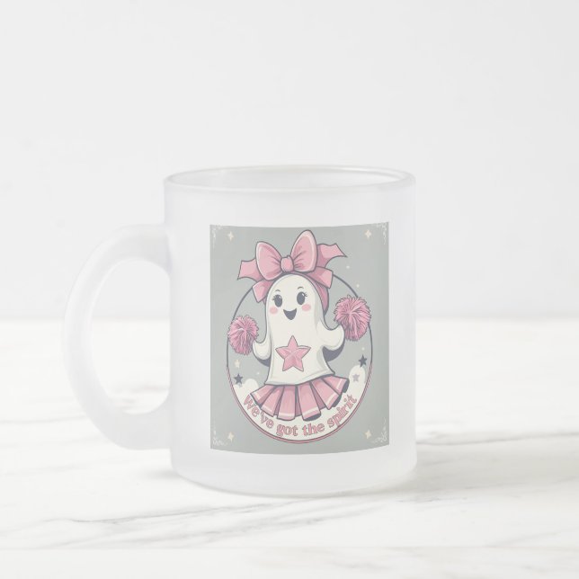 Cosy ghost - Halloween Cheerleader Frosted Glass Coffee Mug (Left)