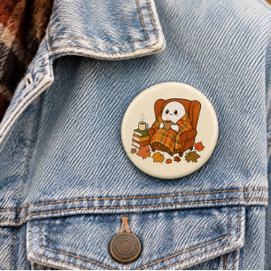 Cosy Ghost in Armchair Pin Cute Autumn Coffee