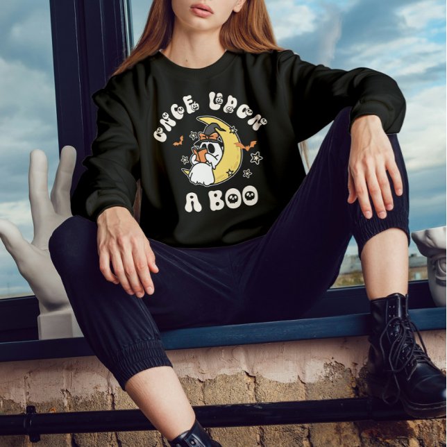Cosy Ghost Reading Once Upon a Boo Halloween Sweatshirt (Creator Uploaded)
