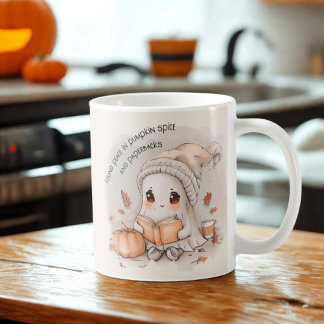 Cosy Ghost Reading with Pumpkin Spice & Fall Vibes Coffee Mug