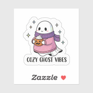 Cosy Ghost Sticker – Cute Halloween Ghost with Pum