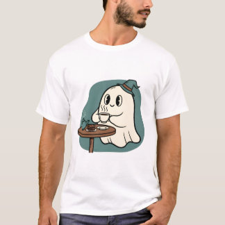 Cosy Ghost Tea Time – Cute Spooky Halloween T-Shirt