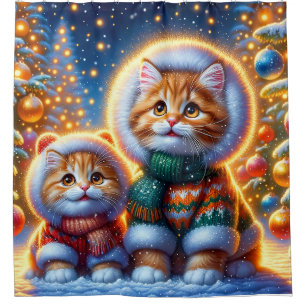 “Cosy Ginger Kittens’ First Christmas” Shower Curtain