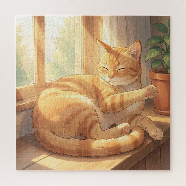 Cosy Ginger Tabby Cat Sunbathing  Jigsaw Puzzle (Vertical)