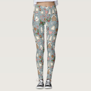 Cosy Gingerbread Christmas with Candy Canes Leggings
