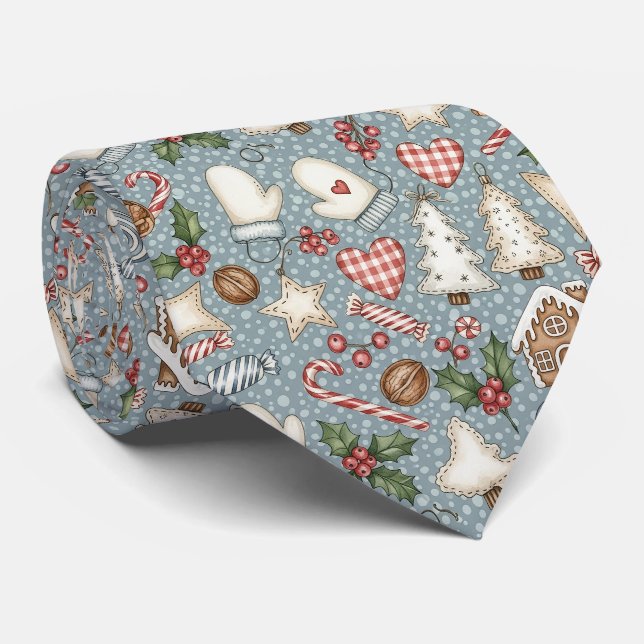 Cosy Gingerbread Christmas with Candy Canes Tie (Rolled)