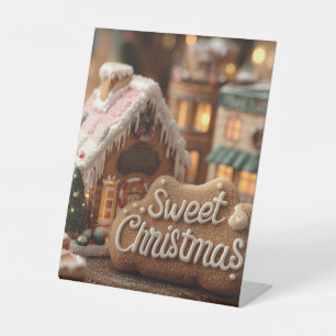 Cosy Gingerbread House and "Sweet Christmas" Pedestal Sign