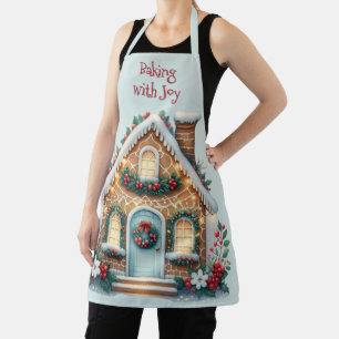 Cosy Gingerbread House Holiday Illustration Apron