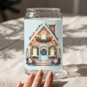 Cosy Gingerbread House Holiday Illustration Can Glass