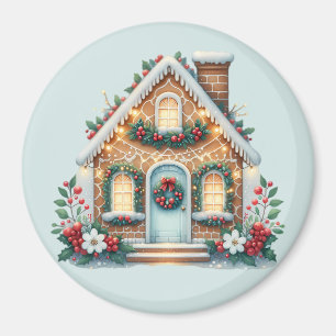 Cosy Gingerbread House Holiday Illustration Magnet