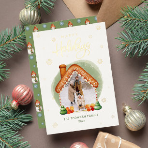 Cosy Gingerbread House Photo Foil Holiday Card