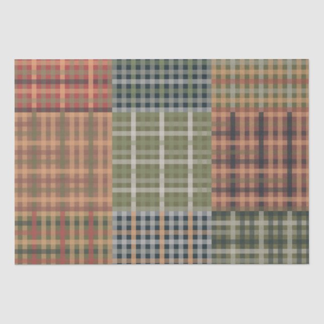 Cosy Gingham Patchwork Autumn Winter Pattern Tissue Paper (Front)
